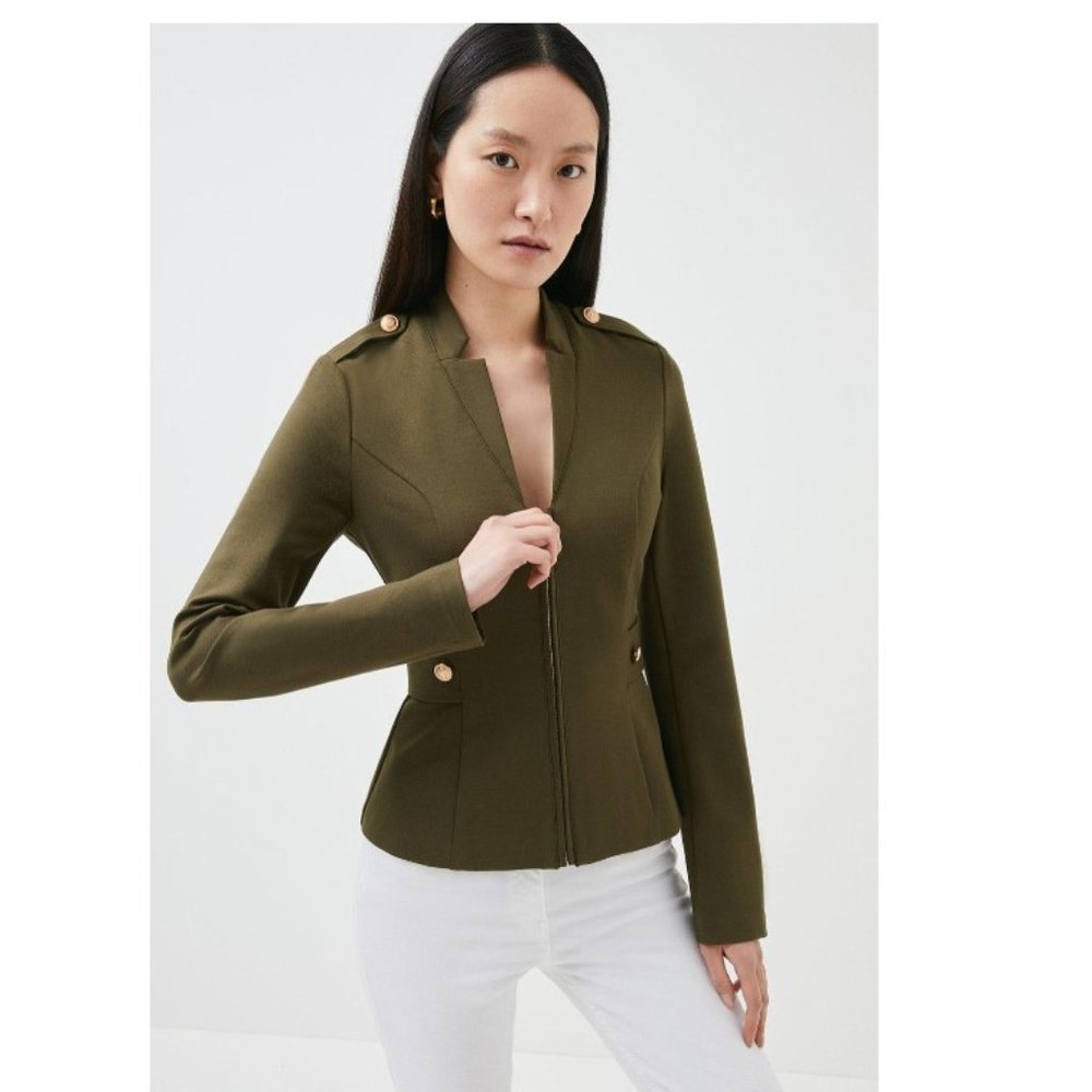 Plus Size Military Zip Front Ponte Jersey Blazer